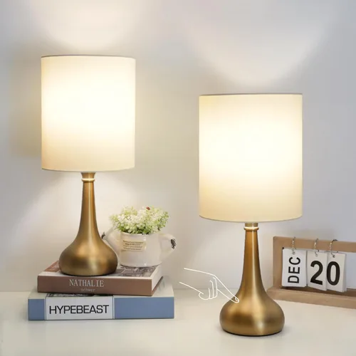 Vista 11 de Lámpara de mesa con control táctil, lámpara de noche regulable de 3 vías, lámpara de luz simple con pantalla de lámpara blanca y base de metal