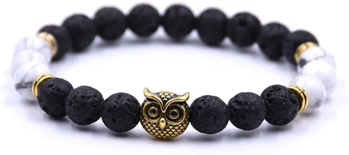 Vista 2 de JOYA GIFT Juego de pulseras para parejas con dije de búho, pulseras de piedra de la suerte con energía curativa