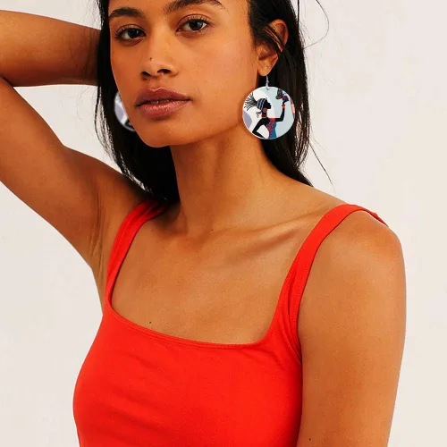 Vista 3 de BOMAIL - 20 pares de aretes de madera africana para mujer, redondos, pintados, con estilo étnico