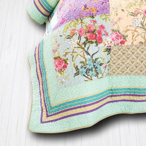 Vista 6 de YAYIDAY FloralQuiltXX 100% Cotton Reversible Breathable Colorful Floral Quilted Quilt with Pillow Shams Fit All Seasons