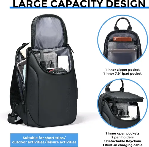 Vista 2 de Fenree.geer Mochila bandolera para hombre, impermeable, antirrobo, bolsa de hombro, mochila pequeña para mujer, ligera, de una correa, mochila
