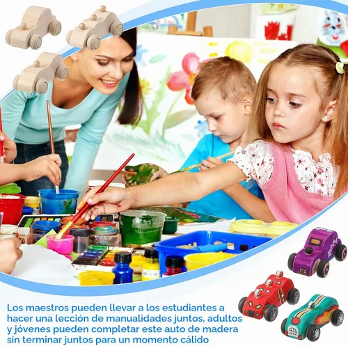 Vista 6 de 12 piezas de madera DIY coche juguetes pintables autos de carreras sin terminar juguete de madera pintura kit de manualidades para estudiantes fácil