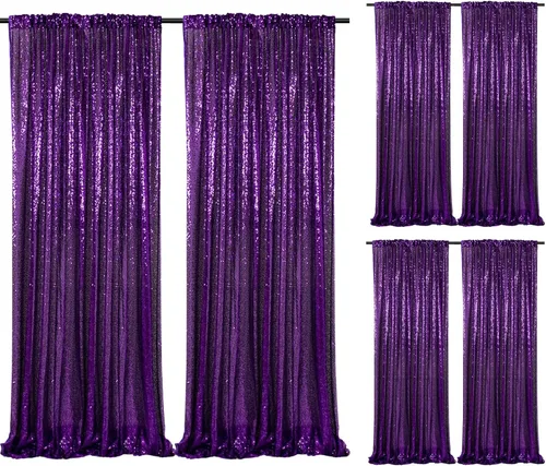 Vista 26 de Cortinas de fondo de lentejuelas con purpurina azul bebé, 2 piezas de 2 x 8 pies, telón de fondo de fiesta de baby shower para niños, hermosas