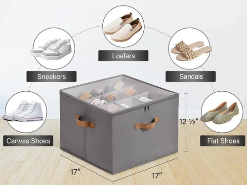 Vista 2 de StorageWorks Organizador de zapatos para armario, contenedores de almacenamiento de zapatos con asas y cubierta transparente, se adapta a hasta 16