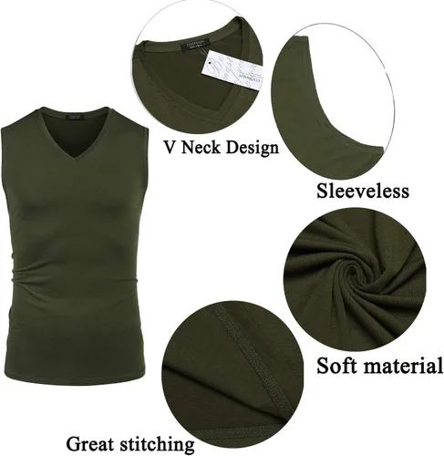 Vista 6 de COOFANDY Camiseta sin mangas para hombre, paquete de 3 camisetas sin mangas para gimnasio, cuello en V, culturismo, musculación