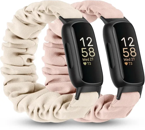 Vista 11 de 2 Pack Compatible with Fitbit Inspire 3 Bands for Women Men, Scrunchie Stretchy Strap Cute Elastic Sport Replacement Fabric Cloth Wristband for