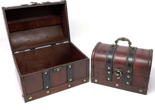Vista 3 de Allgala Caja de recuerdo del tesoro de madera antigua mediana 2-PC Set-HD90206