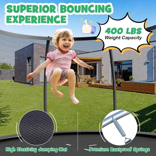 Vista 3 de Goplus Trampolines recreativos de 8 pies, 10 pies, 12 pies, 400 libras, trampolín para exteriores con cierre, escalera antideslizante, tecnología