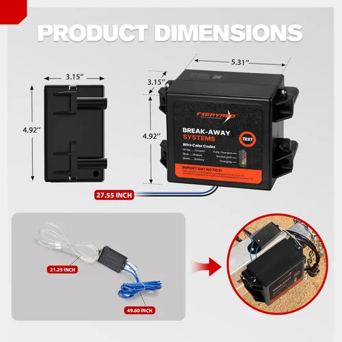 Vista 8 de FIERYRED Kit de freno de remolque de prueba LED con batería e interruptor, sistema de controlador de carga lateral, cargador integrado de 12 V 5