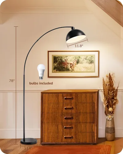 Vista 6 de EDISHINE Lámpara de pie moderna de arco de 78.3 pulgadas, lámpara de pie de mediados de siglo sobre silla con control remoto e interruptor de pie