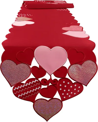 Vista 9 de OWENIE Caminos de mesa para el día de San Valentín, centros de mesa de San Valentín, 13 x 36 pulgadas, decoración de mesa roja bordada con corazón