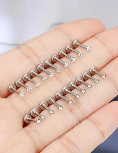 Vista 6 de 16G Aretes de hilo interno de parte trasera plana, aretes de nariz de acero quirúrgico 316L, anillo de labio Medusa, anillo de labio Monroe, arete