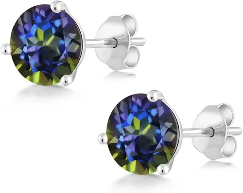 Vista 123 de Gem Stone King Aretes de oro de 14 quilates, 0.236 in, piedra natal redonda, Martini, 3 puntas, aretes de oro para mujer