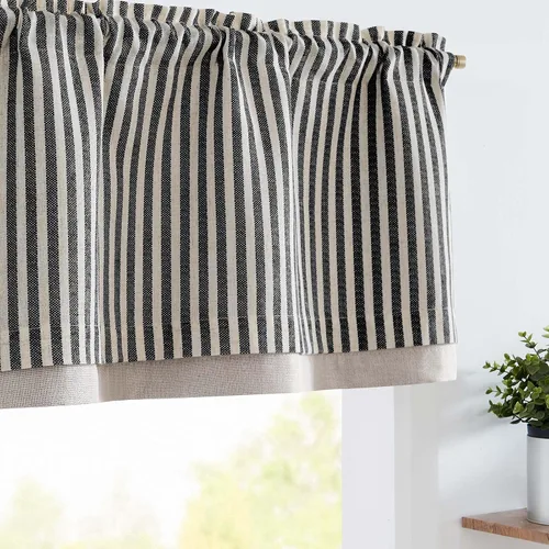 Vista 23 de jinchan Cenefa de Lino a Rayas para Ventanas de 16 Pulgadas Cortinas Opacas para Ventana Pequeña Estilo Granja Cenefa de Doble Capa para Sala