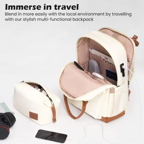 Vista 5 de Coolife Maleta de equipaje de mano con ruedas Softside Bolsa de viaje ligera con ruedas, Blanco, Equipaje rígido con ruedas giratorias