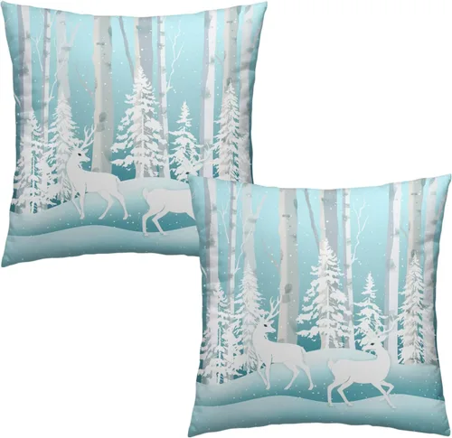 Vista 51 de Juego de 2 fundas de almohada patrióticas para exteriores, diseño de estrellas azules del 4 de julio, 16 x 16 pulgadas, fundas de almohada