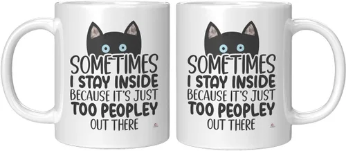 Vista 7 de ODDITEES Taza de café con texto en inglés «Sometimes I Stay Inside Because It's Just Too Peopley Out There», color blanco