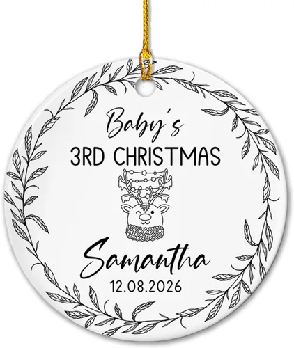 Vista 10 de Adornos de cerámica personalizados con texto en inglés «My First Christmas», bonito adorno de Navidad de gato para bebés, niños, primer recuerdo