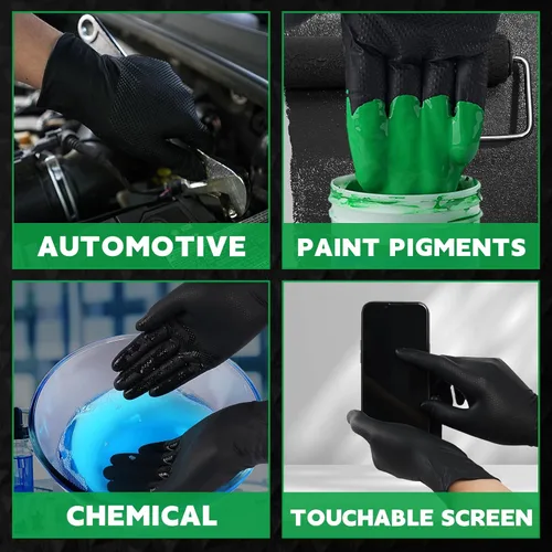 Vista 6 de FINITEX Industrial Diamond Texture Nitrile Black Glove - 100/1000PCS Chemical Resistant 8mil Mechanic Disposable Gloves