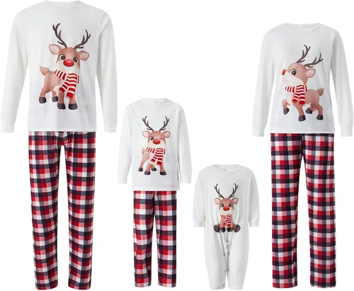 Vista 5 de Conjuntos de pijamas familiares de Navidad. Juego de pijamas iguales para bebes, adultos y niños, ropa de dormir de Navidad, juegos de pijamas
