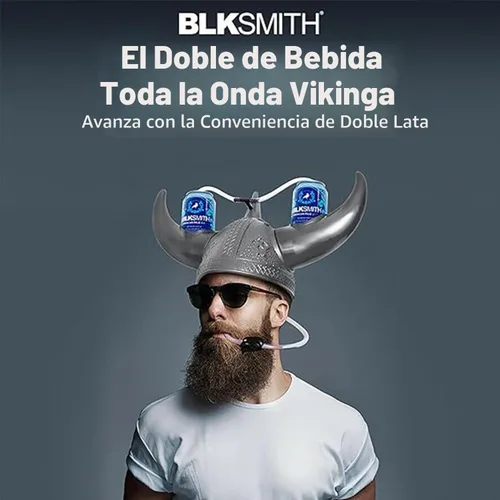 Vista 3 de BLKSMITH Casco para beber, sombrero vikingo con pajitas con capacidad para 2 latas, ajustable para adaptarse a cabezas de 16 a 24 pulgadas, regalos