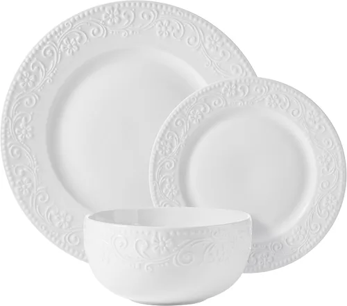 Vista 2 de Pfaltzgraff Charm - Juego de vajilla de 24 piezas, platos de porcelana blanca, cuencos