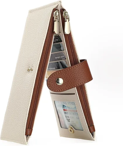 Vista 8 de GOIACII - Carteras delgadas para mujer con bloqueo RFID, tarjetero con 2 bolsillos con cremallera, monedero fino para mujer, negro (A01 Black)