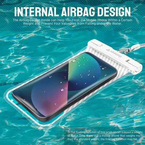 Vista 3 de Funda impermeable para teléfono [diseño de bolsa de aire flotante] Funda universal IPX8 para teléfono celular con cordón para iPhone 16 15 14 13 Pro