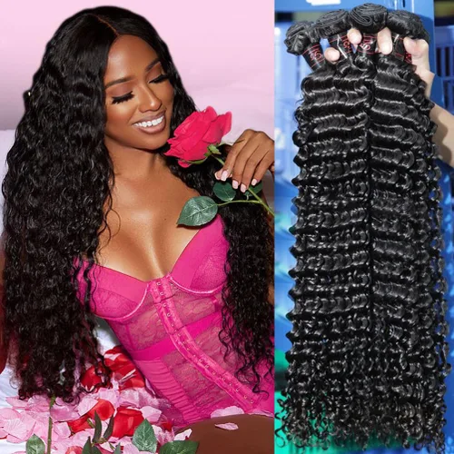 Vista 13 de Paquetes de Cabello Humano de Ondas Profundas （12 14 16 ）12A 100% Sin Procesar Cabello Humano Virgen Brasileño Profundo Rizado Tejido de Cabello
