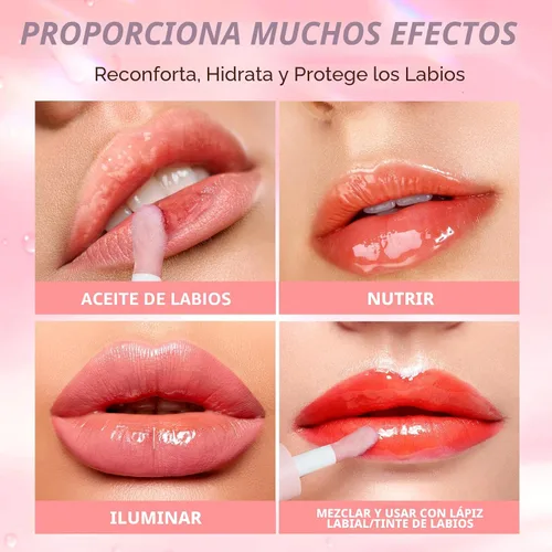 Vista 8 de LANGMANNI Aceite de labios hidratante, brillo labial no pegajoso, bálsamo labial, cuidado labial, aceite labial con sabor a fruta para labios secos