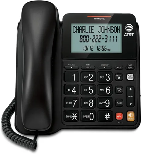 Vista 4 de Teléfono con cable con altavoz CL2940 de AT&T, pantalla inclinada y botones extra grandes, identificador de llamada, llamada en espera, y ayuda