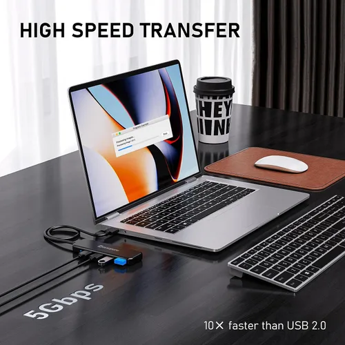 Vista 3 de Minisopuru Hub USB de 4 puertos, concentrador USB para portátil con cable extendido de 1.8 pies (no se admite carga), divisor USB para unidad flash