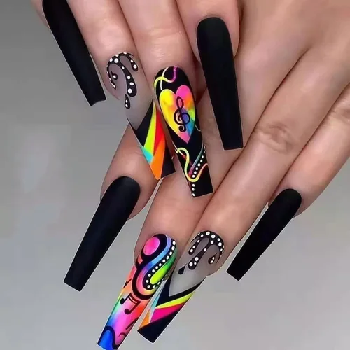 Vista 13 de Uñas postizas a presión con flores, uña corta cuadrada con diseños florales coloridos, uñas postizas de cobertura completa, uñas postizas brillantes