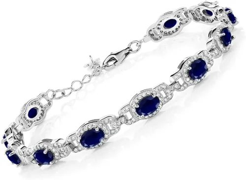 Vista 19 de Gem Stone King 7-14 Cttw Oval Gemstone Birthstone Tennis Bracelet For Women 925 Sterling Silver Oval 6X4MM 7 Inch With 1 Inch Extender Fine