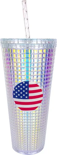 Vista 21 de Spoontiques Vaso de diamante festivo, 20 onzas - Vaso texturizado con pajita, aislamiento de doble pared, sin BPA - Una historia de Navidad