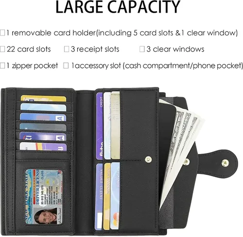 Vista 3 de Travelambo Cartera de mano de cuero genuino encerado de gran capacidad para mujer con bloqueo RFID