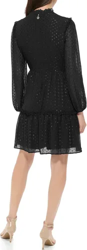 Vista 2 de Tommy Hilfiger Vestido de gasa de manga larga con cuello con volantes para mujer