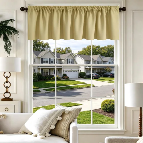 Vista 19 de Cenefa Beige Oscurecedora para Ventana, Cortina Corta con Bolsillo para Barra, Cenefa Primitiva para Sala de Estar, Baño, Guardería, Cocina, Ventana