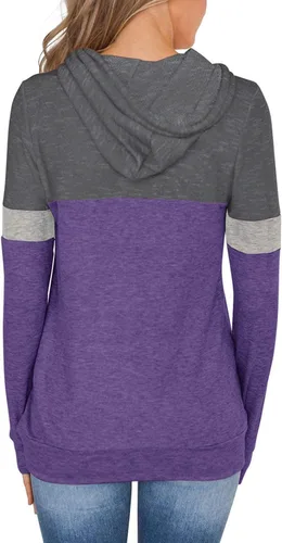 Vista 3 de Camisetas para mujer, túnicas informales, de manga larga, con capucha, sin botones, blusas holgadas, ropa de moda, sudaderas