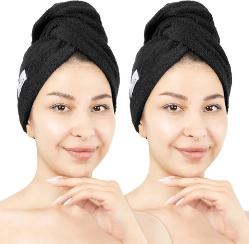 Vista 19 de American Soft Linen Toallas de pelo 100 % algodón para mujer, gorro de toalla de pelo, turbante de algodón para cabello largo y rizado Beige