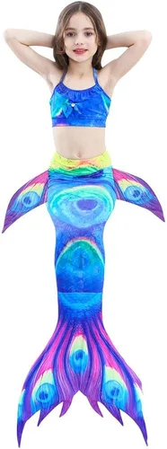 Vista 2 de Swimmable Mermaid Tail Bikini Sets Monofin Swimwear Girls Kids Cospaly