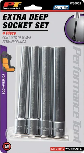 Vista 4 de Performance Tool W80602 Juego de 4 llaves de 3/8 de pulgada, extra profundas, de 6 puntas, para apriete preciso y durabilidad - Ideal