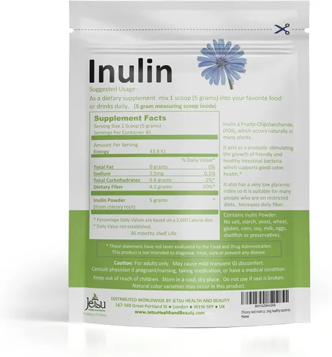Vista 5 de Jetsu Polvo de inulina orgánica raíz de achicoria (FOS) - Fibra de inulina soluble prebiótica apoyo intestinal, mejora la absorción de calcio