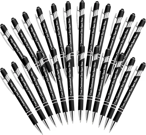 Vista 45 de Bolígrafo personalizado, 50 bolígrafos personalizados, grabado a granel con logotipo de nombre, lápiz digital de tinta negra suave con toque