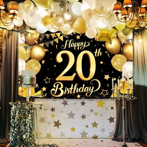 Vista 5 de KatchOn, Cartel de feliz cumpleaños número 20 negro y dorado – Grande, 72 x 44 pulgadas Cartel de 20 cumpleaños Saludos a los 20 años