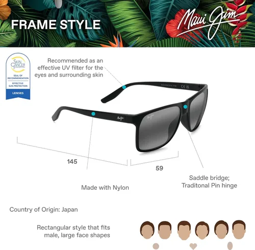 Vista 6 de Maui Jim Polarized Pure Collection Pailolo - Gafas de sol rectangulares para hombre con lentes patentadas Lus2