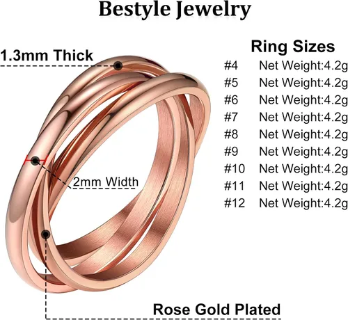 Vista 6 de Bestyle Anillos entrelazados para mujeres y niñas, anillos cruzados apilables de acero inoxidable en tono plataorooro rosanegro, anillo de promesa