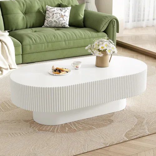 Vista 19 de Merax Mesa de café moderna redonda de 31 pulgadas con base resistente, mesas centrales de madera para sala de estar, recepción, fácil de ensamblar