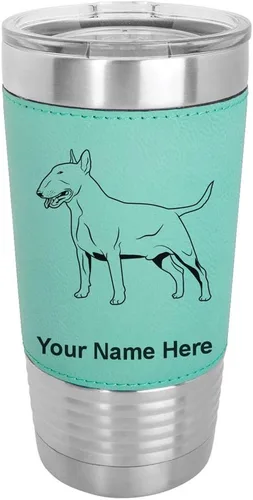 Vista 20 de LaserGram Vaso aislado al vacío de 20 onzas, perro Bull Terrier, grabado personalizado incluido (piel sintética, estilo béisbol)