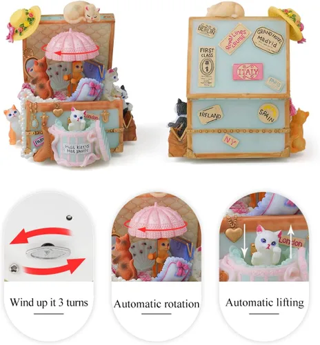 Vista 4 de Caja de música para gatos, regalo para esposa, hija, niñas, mujeres, novia, regalos para cumpleaños, aniversario, San Valentín, gatos, cajas